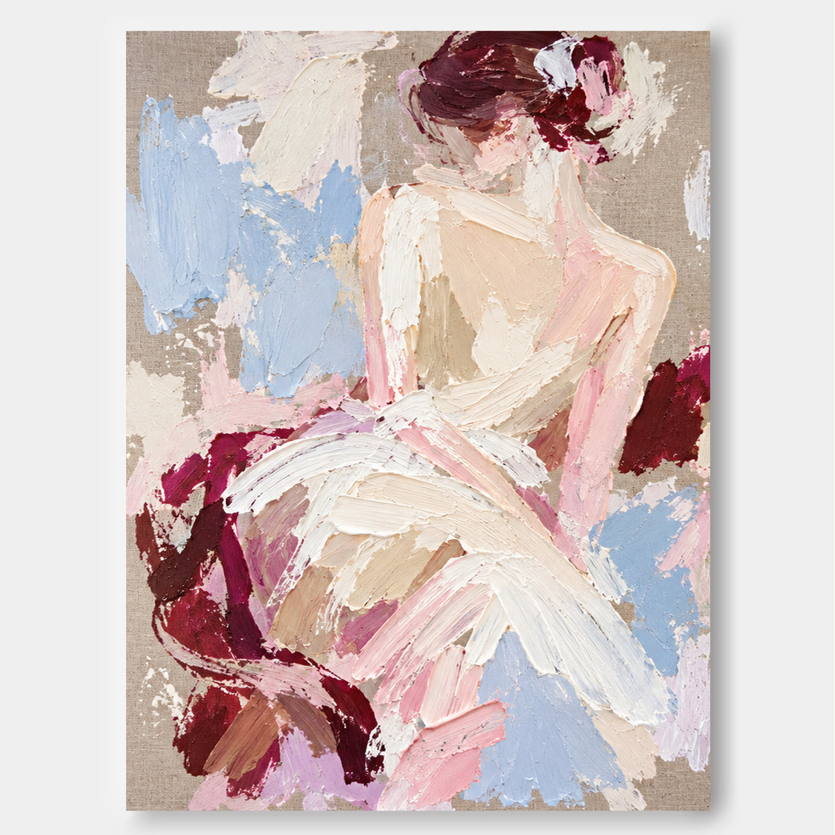 Abstract Ballet Dancer Oil Painting Hand-Painted Canvas Art With Pink And Blue Tones