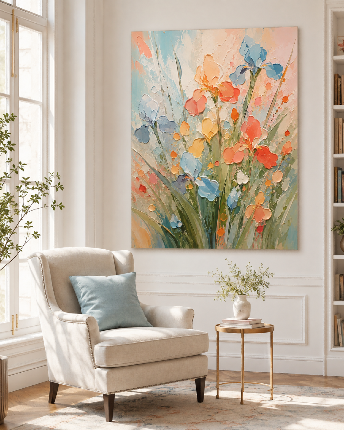 Hand-Painted Abstract Iris Flower Canvas Art With Thick Texture