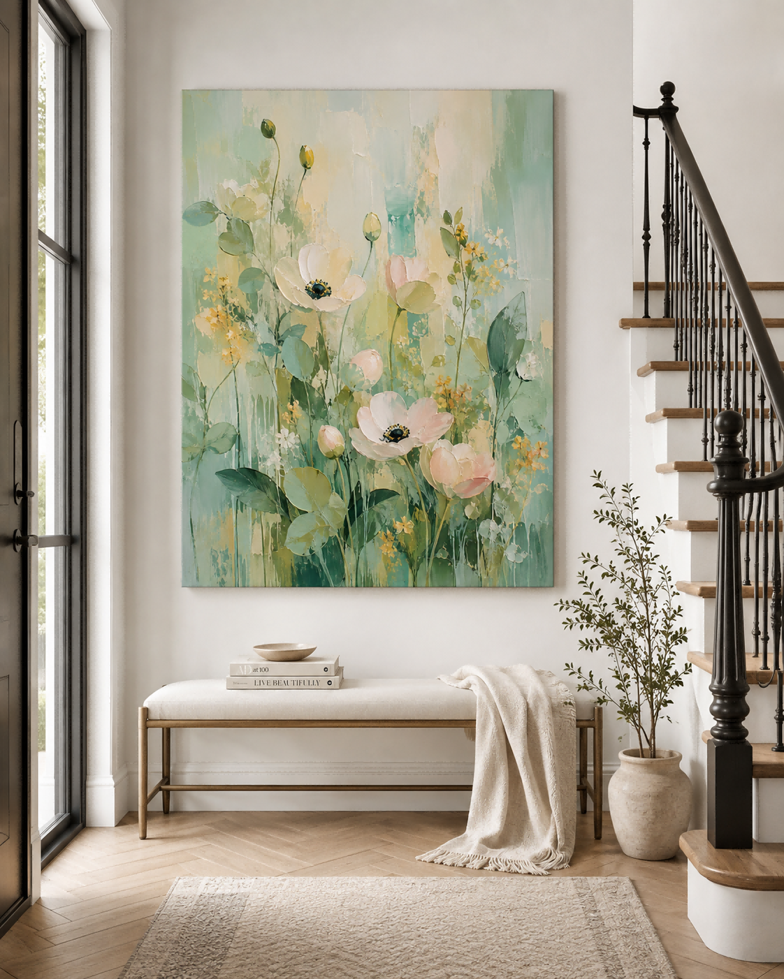 Modern Abstract Impasto Flower Painting With Organic Textures And Pastel Colors
