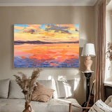 Original Sunset Seascape Oil Painting On Canvas Large Wall Art Abstract Yellow Ocean Landscape Painting Living Room Decor