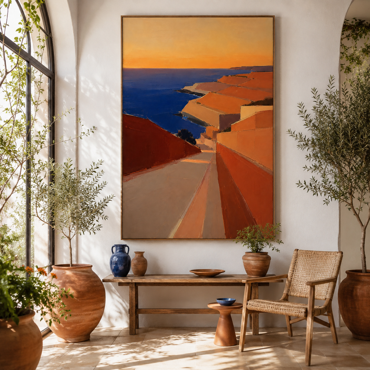 Contemporary Abstract Sea View Painting With Refined Texture For Luxury Interiors