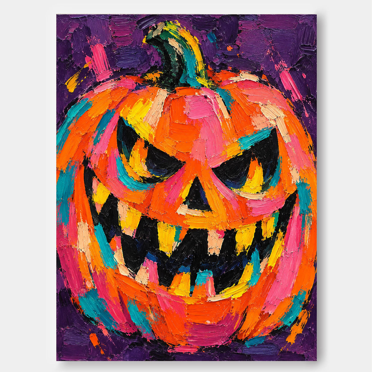 Hand-Painted Abstract Pumpkin Canvas Art With Bold Orange And Purple Colors