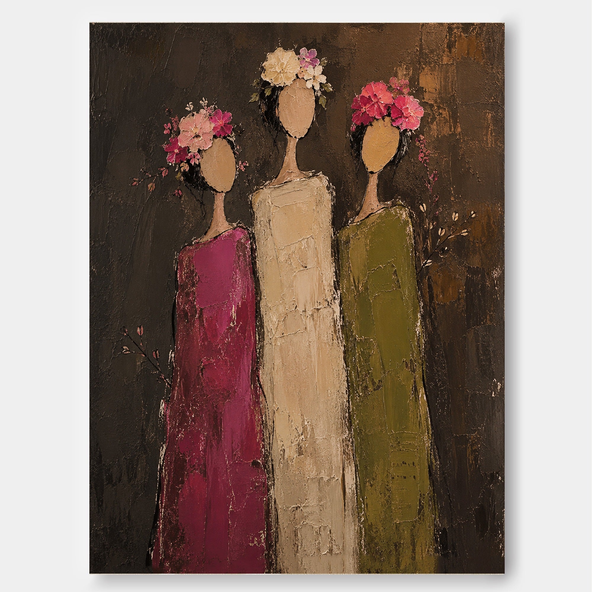 Vintage Floral Women Painting Abstract Silhouette Art For Living Room Decor