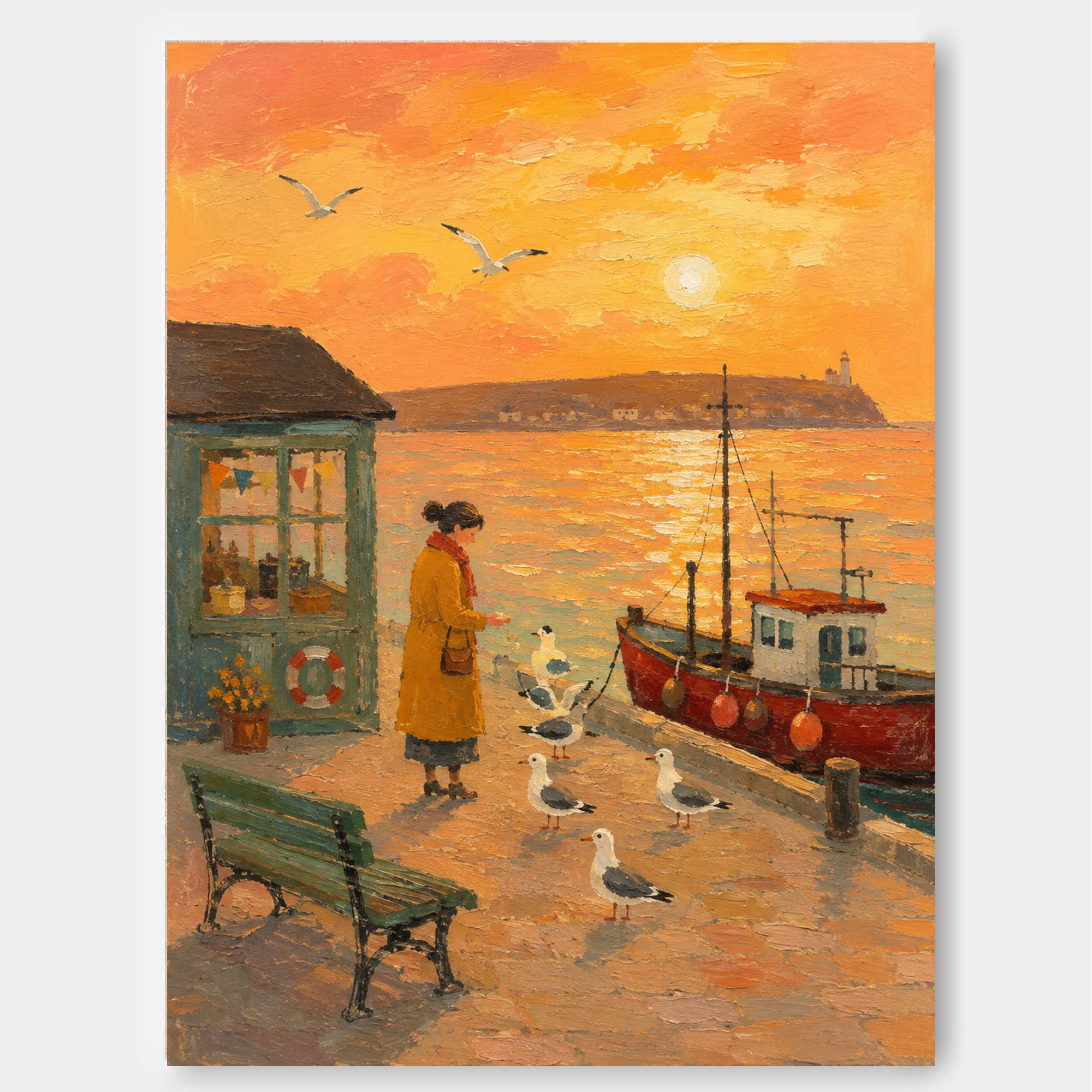 Impressionist Style Seascape Painting With Expressive Orange Tones