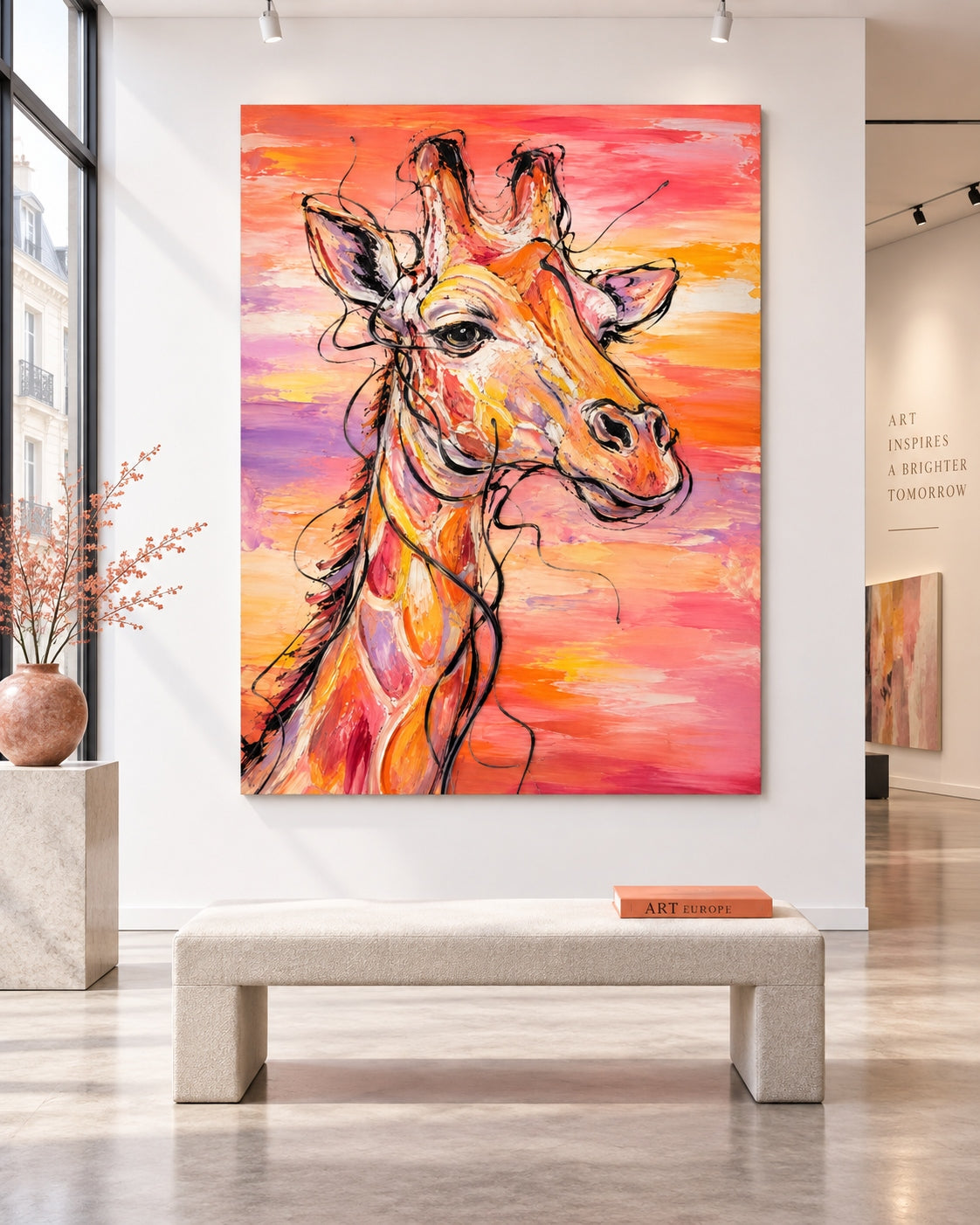 Modern Graffiti Style Canvas Painting With Textured Orange Tones