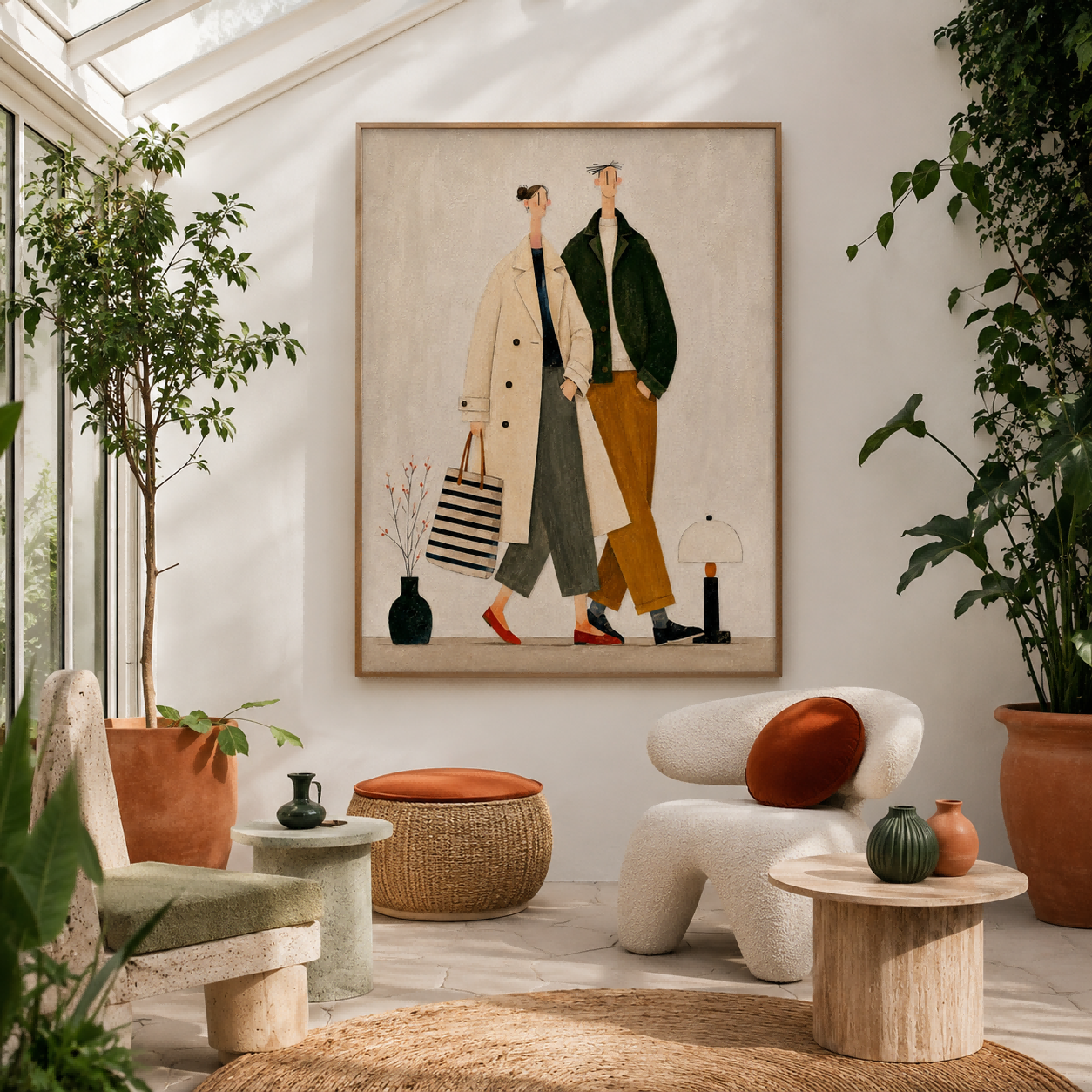 Retro Vintage Style ArtModern Fashion Couple Oil Painting For Chic Living Room Wall Decor Art