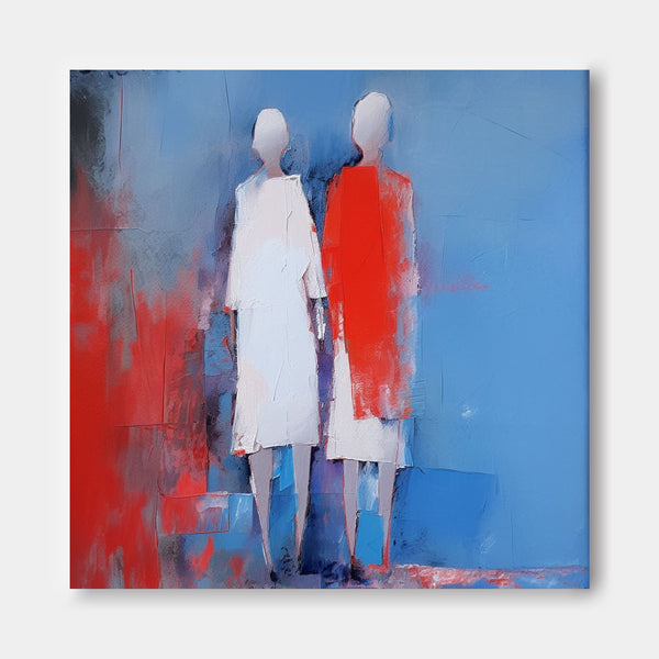 Red And Blue Abstract people's Wall Art Original Character Outline Painting Canvas Large Square Artwork