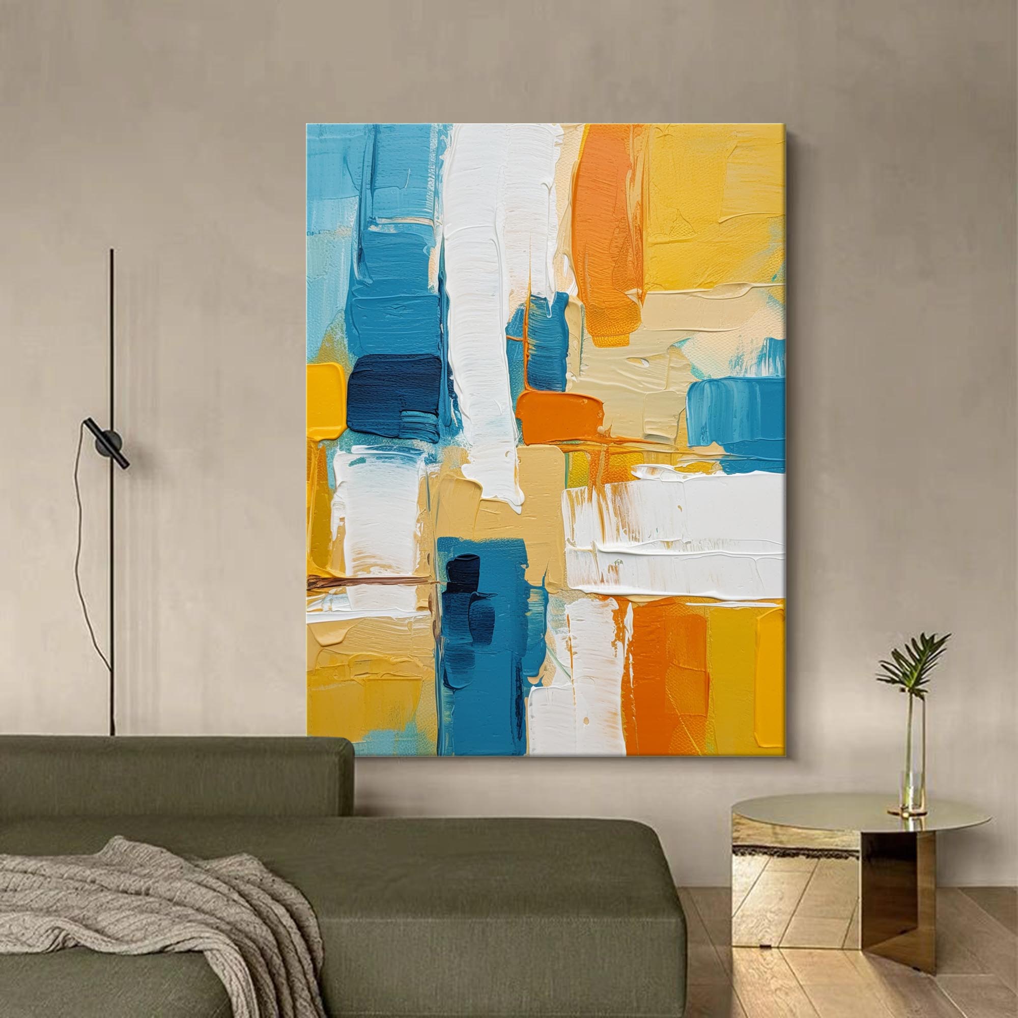 Vibrant Yellow And Blue Acrylic Painting Large Modern Abstract Wall Art Original Oil Painting On Canvas for Home Decor Gift