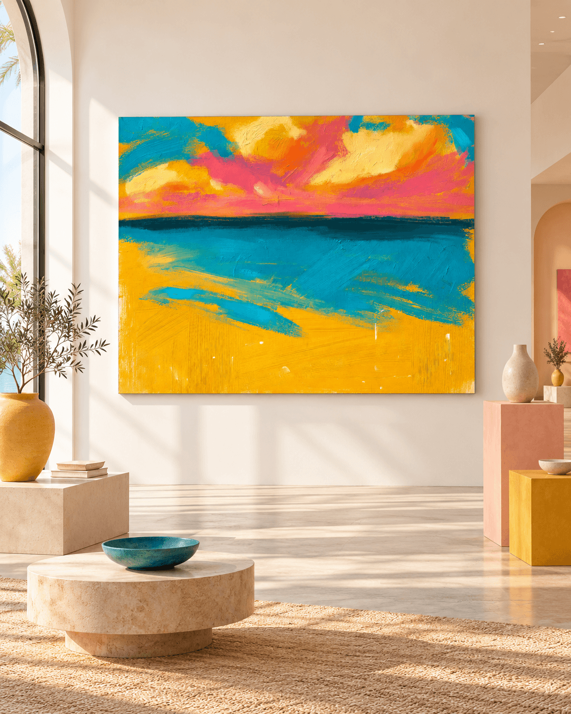 Modern Textured Abstract Art With Bold Orange And Teal Hues