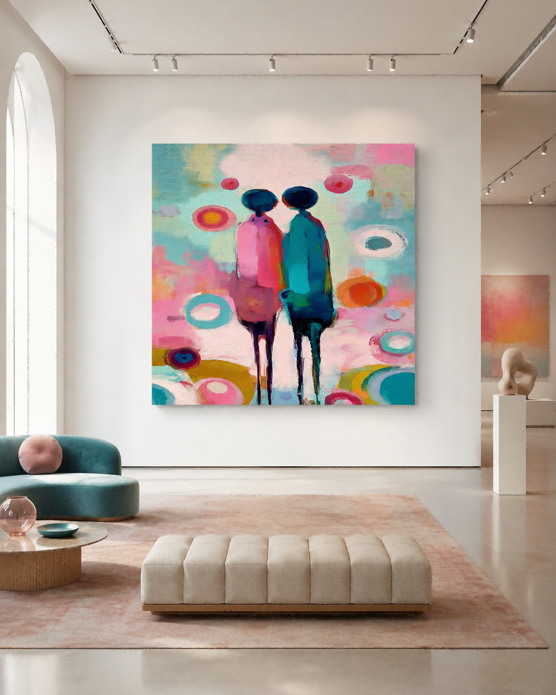 Romantic Wall Art Decor Abstract Pink And Teal Painting For Bedroom Or Lounge