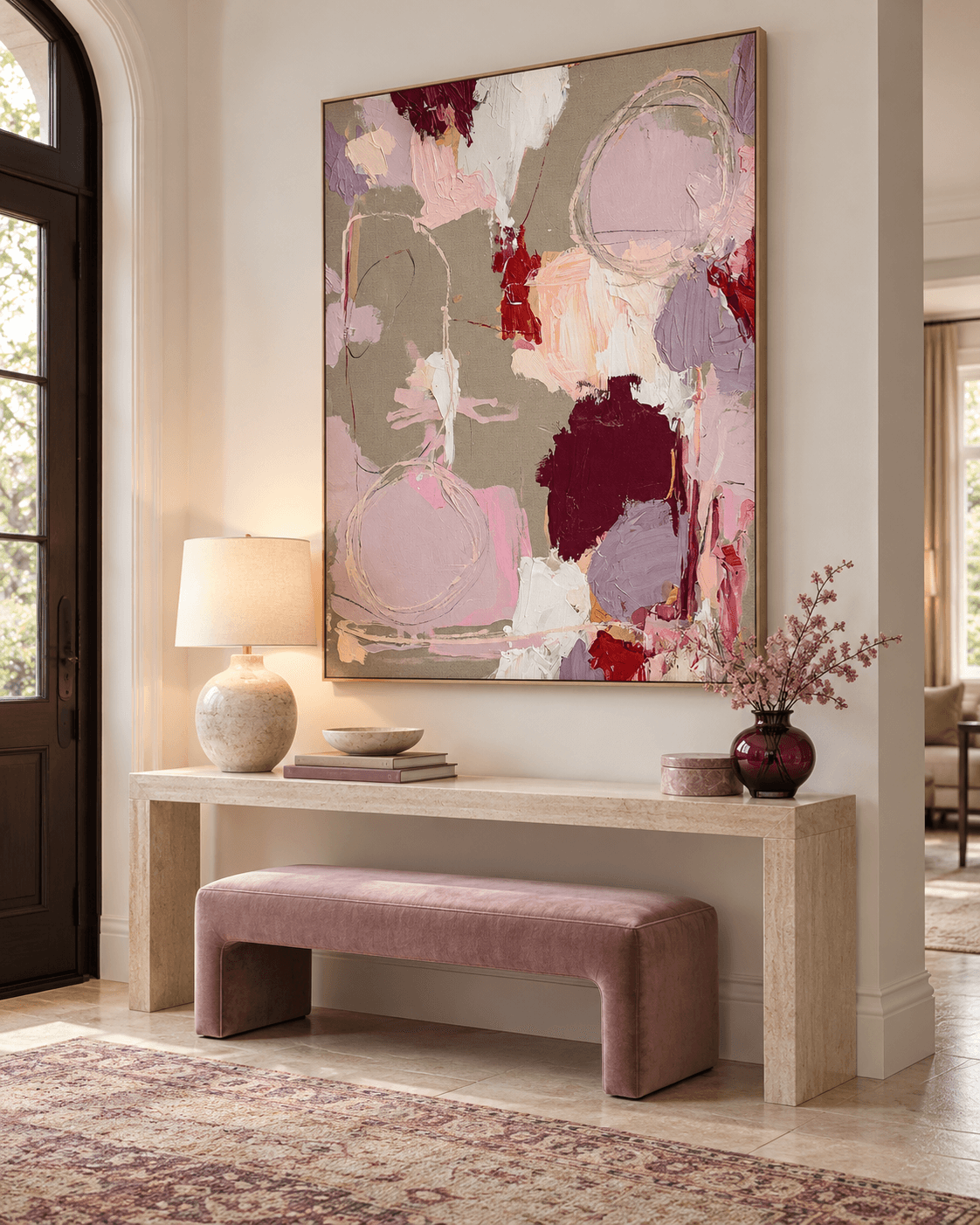 Textured Abstract Painting With Morandi Colors For Quiet Luxury Interiors