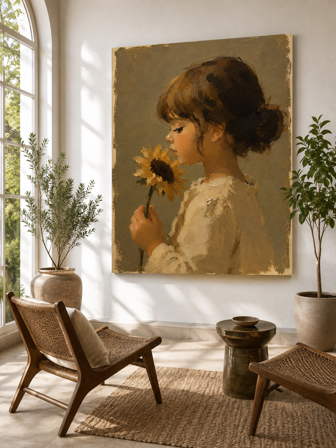Modern Impasto Oil Painting With Olive Green Background Modern Impasto Oil Painting With Olive Green Background