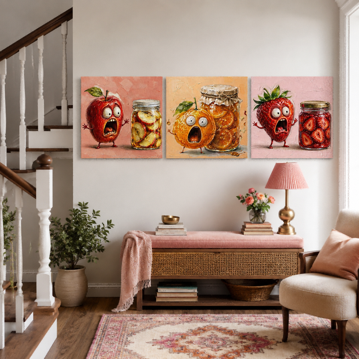 3P Square Original Unique Funny Fruit Art Triptych Perfect Gift For Food Lovers And Chefs