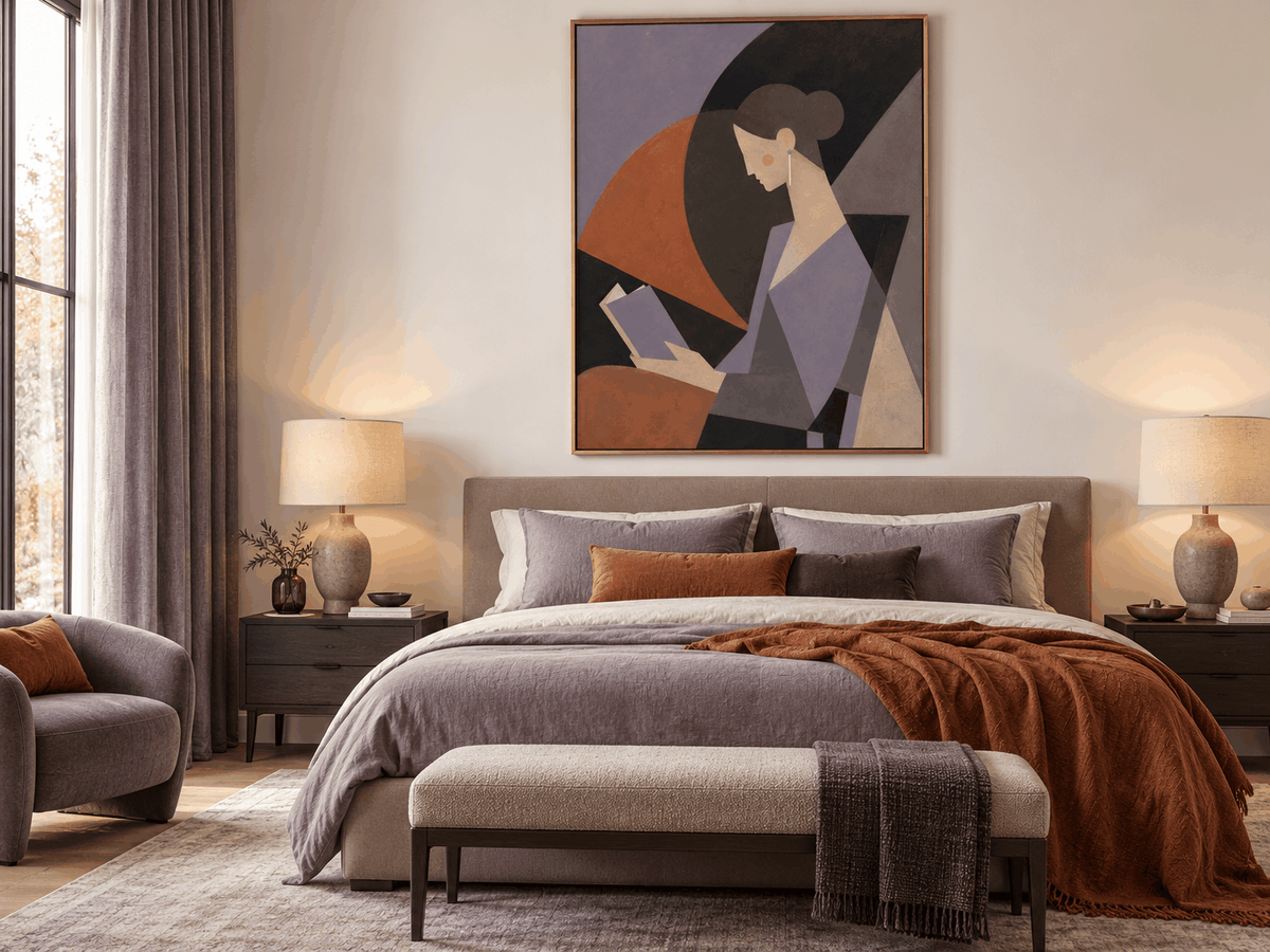 Abstract Cubist Style Painting Of A Woman In Quiet Contemplation Original Art