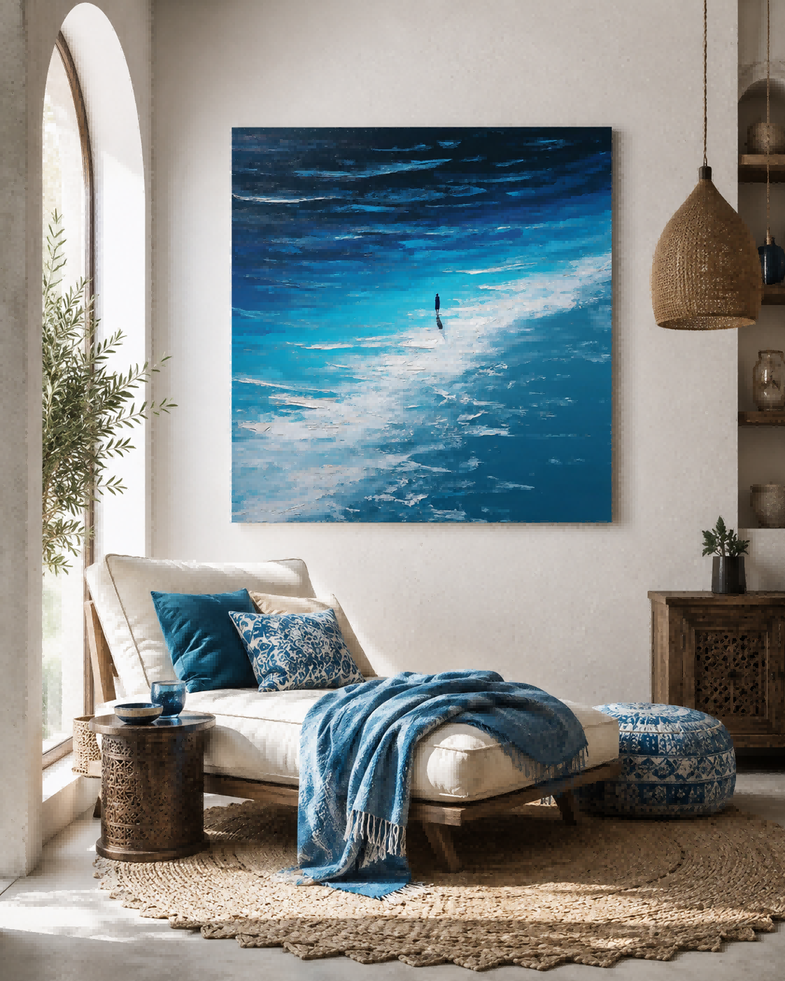 Abstract People Painting In Deep Sea Setting With Rich Texture For Lounge Wall Art