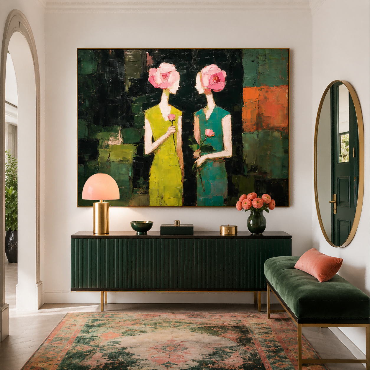 Vintage Floral Head Women Painting Abstract People Art For Living Room Decor