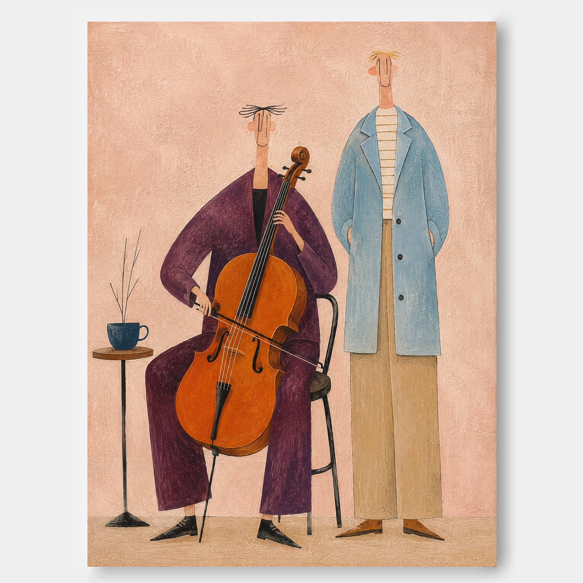 Naive Pop Art Painting With Musicians For Modern Living Room Decor