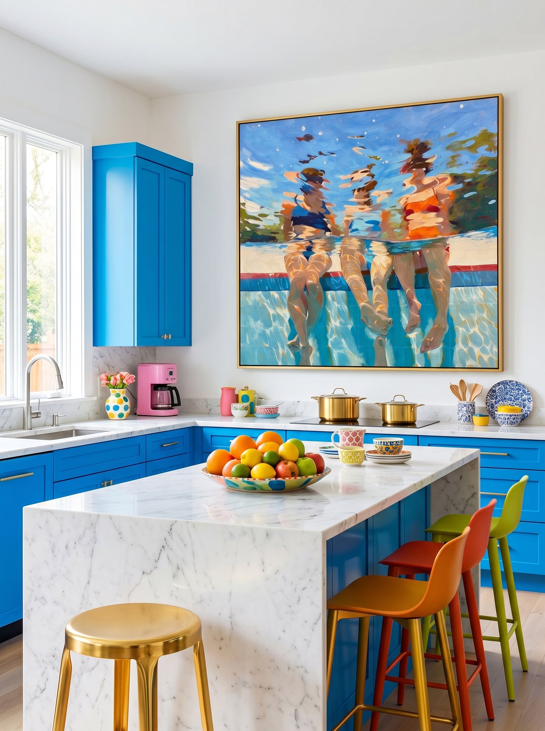Original Oil Painting Of Underwater Figures With Expressive Light Effects