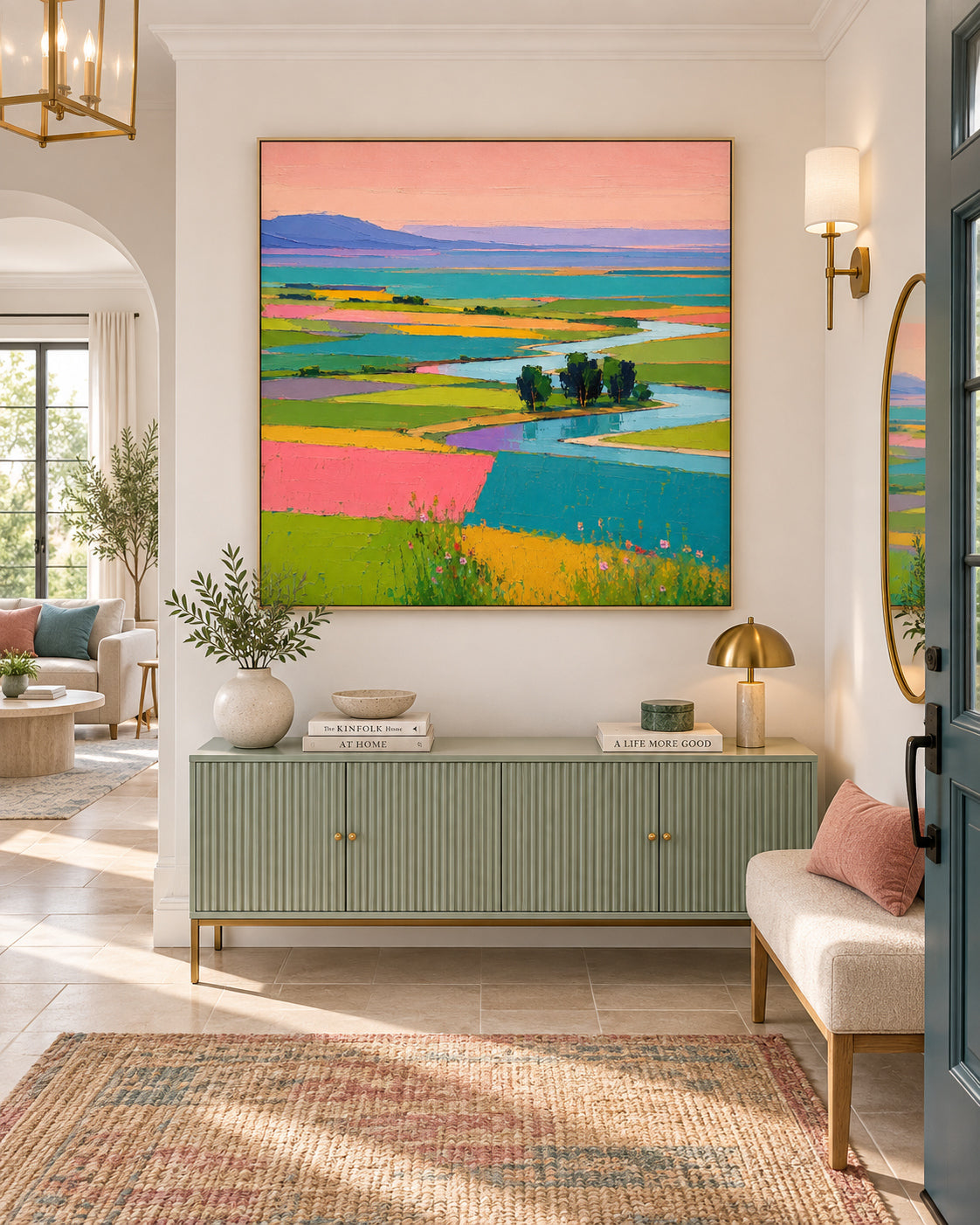 Textured Impressionist Painting With High Saturation Colors And Dreamy Sky