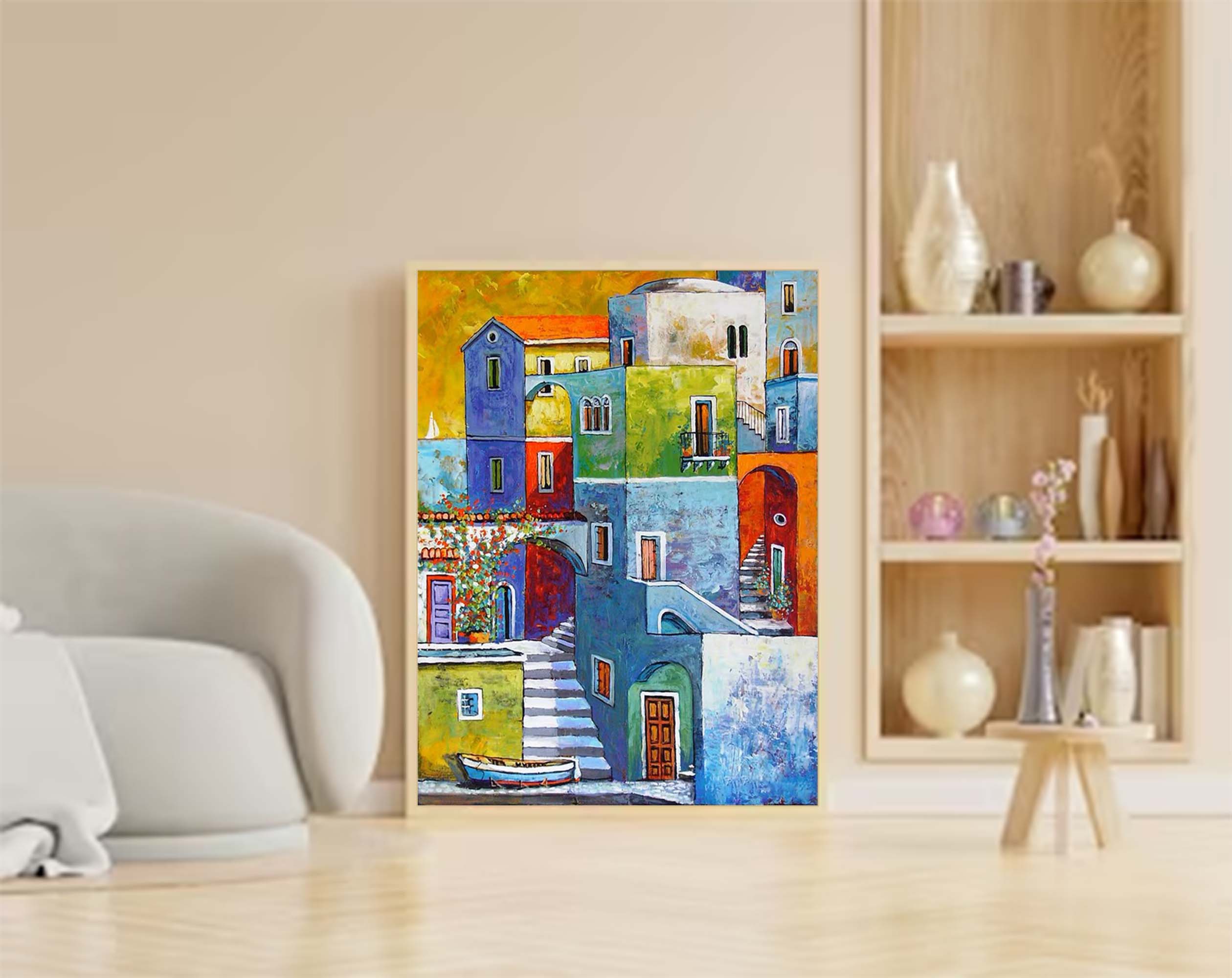 Original Architecture Wall Art Painting Large Modern Architecture Oil Painting Home Decor