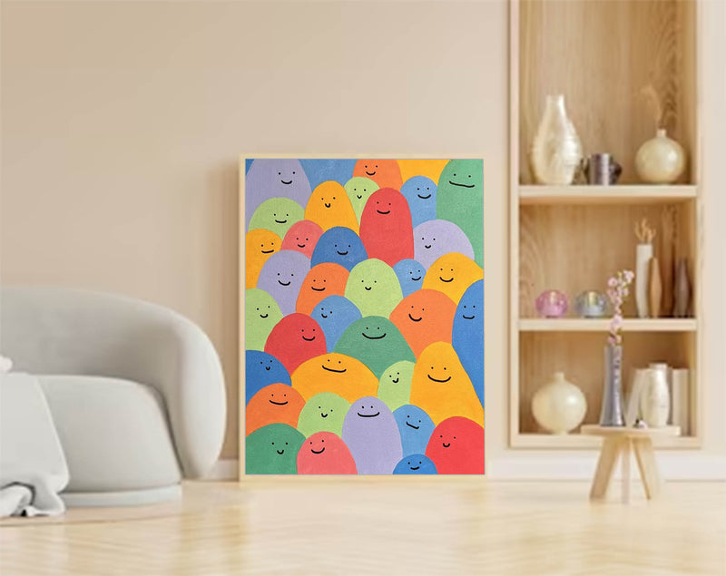 Large Cute Abstract Painting Colorful Canvas Original Color Painting Bright Wall Art Modern Wall Decor