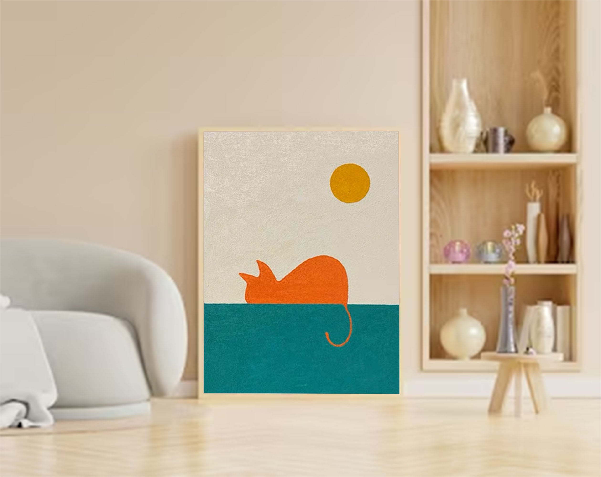 Abstract Cats Painting Wall Art Modern Animal Oil Painting On Canvas Living Room Decor