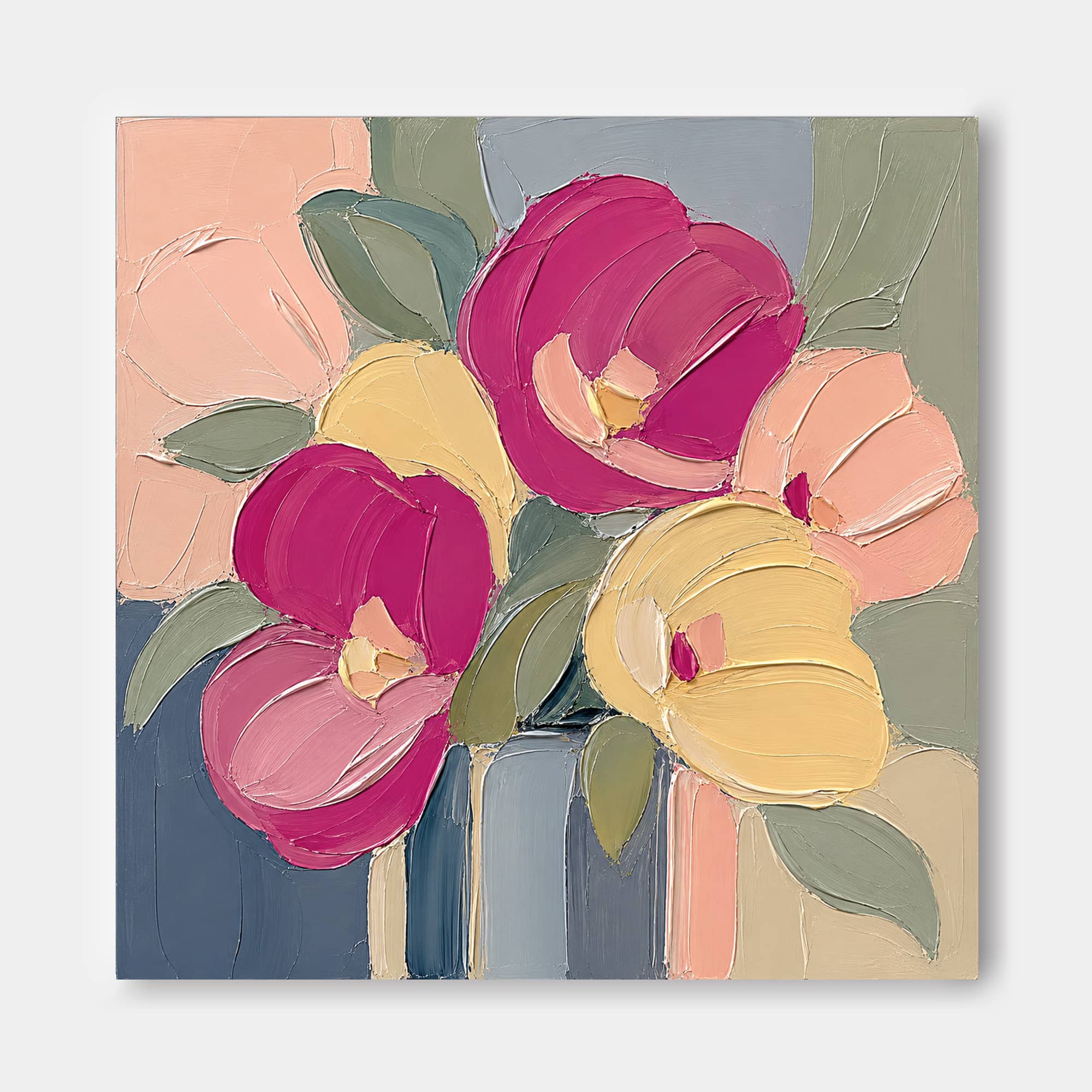Modern Impasto Floral Painting With Bold Colors And Textured Brushwork For Art Collectors