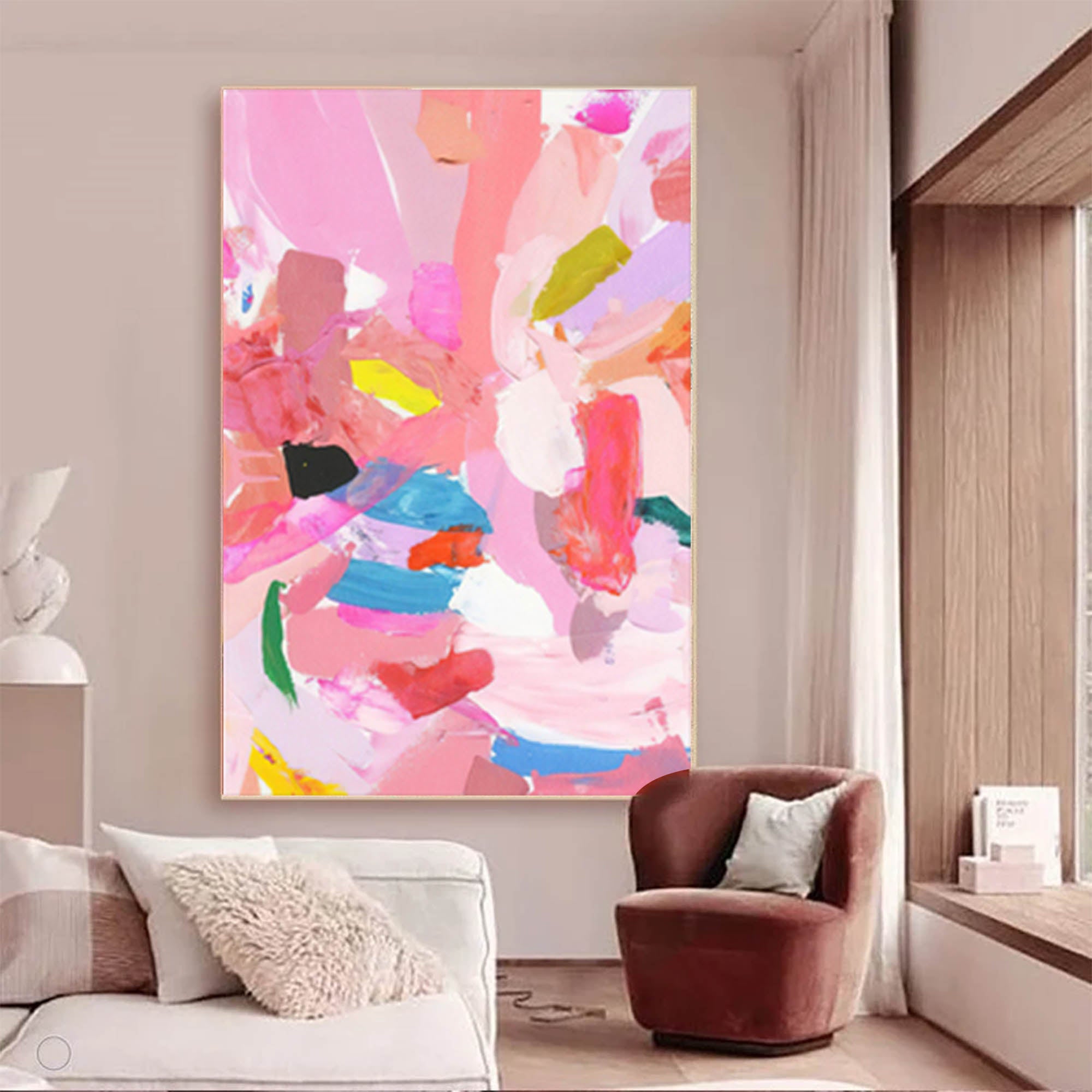 Pink Modern Textured Canvas Oil Painting Abstract Acrylic Painting Original Wall Art Home Decor