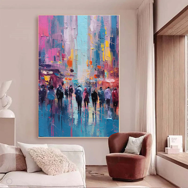 Abstract Large Cityscape Oil Painting On Canvas Original Urban Scene Art Modern Colorful Wall Art Living Room
