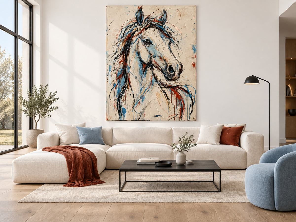 Handmade Impasto Animal Art Expressive Abstract Horse Canvas For Modern Interior Design