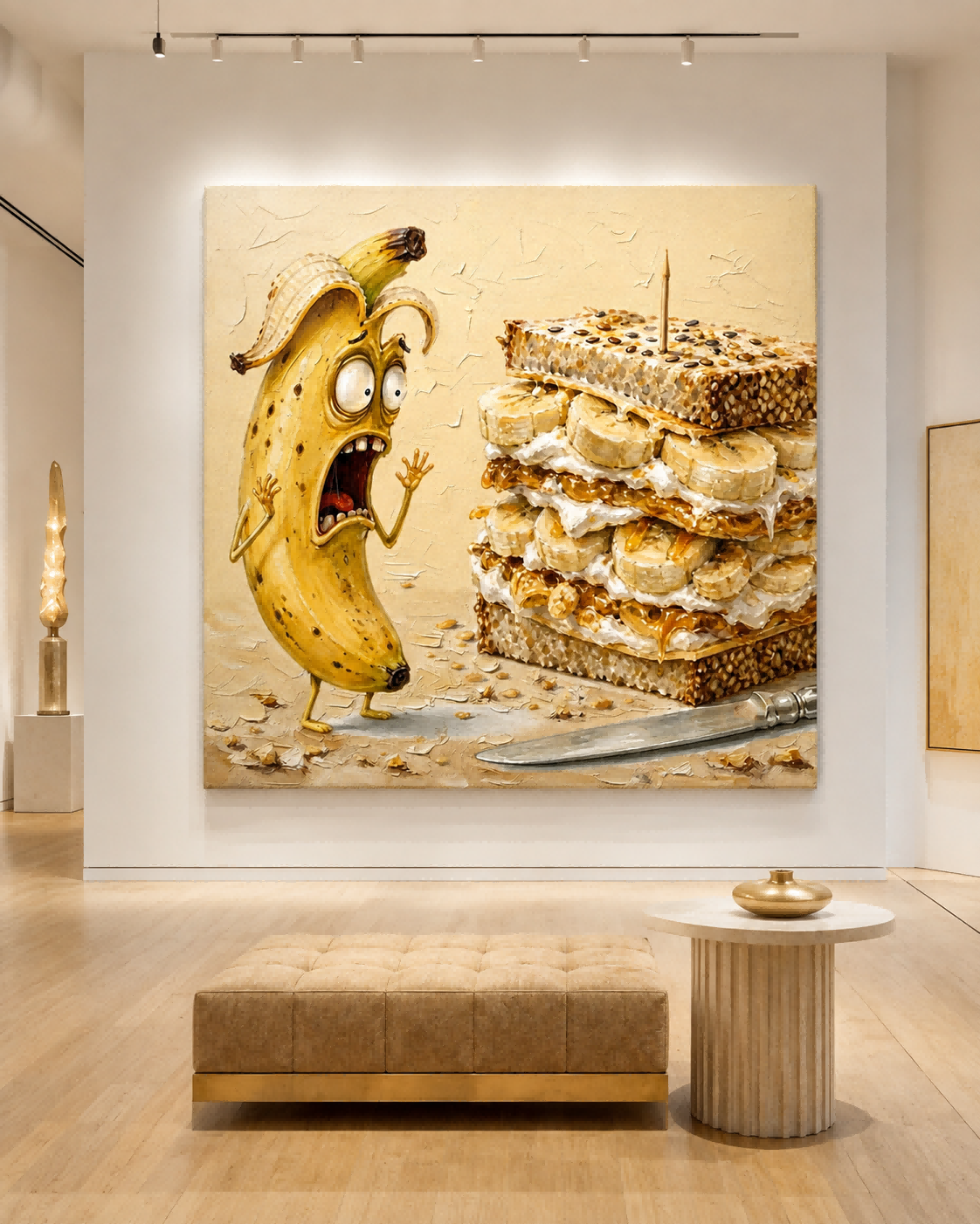 Cute Pop Surrealism Oil Painting Of Funny Banana And Sandwich For Home