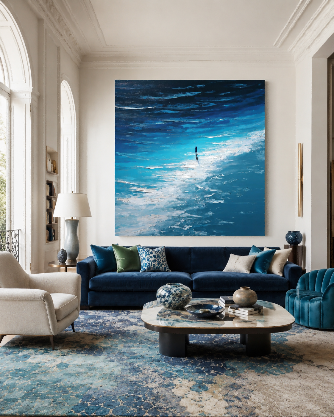 Abstract People Painting In Deep Sea Setting With Rich Texture For Lounge Wall Art