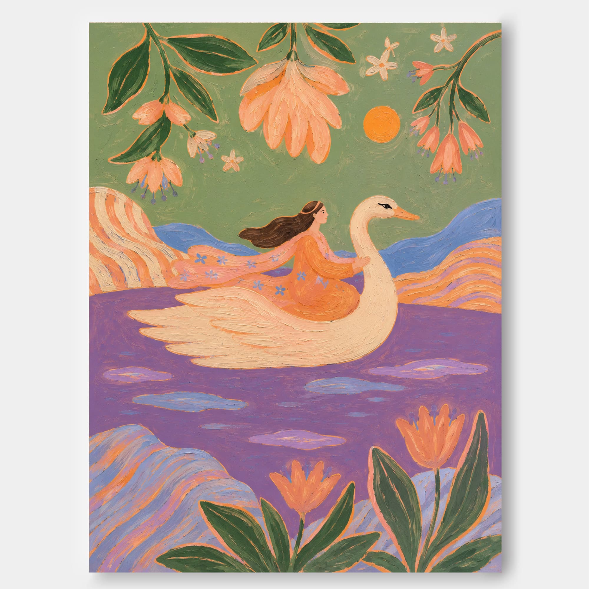 Art Deco Inspired Dreamy Landscape Canvas Art With Purple And Orange Tones