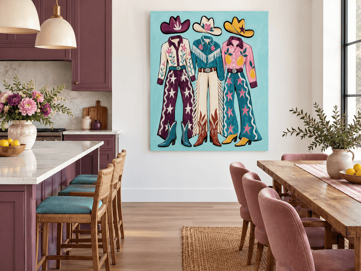 Colorful Cowgirl Outfits With Hats And Boots Canvas Painting
