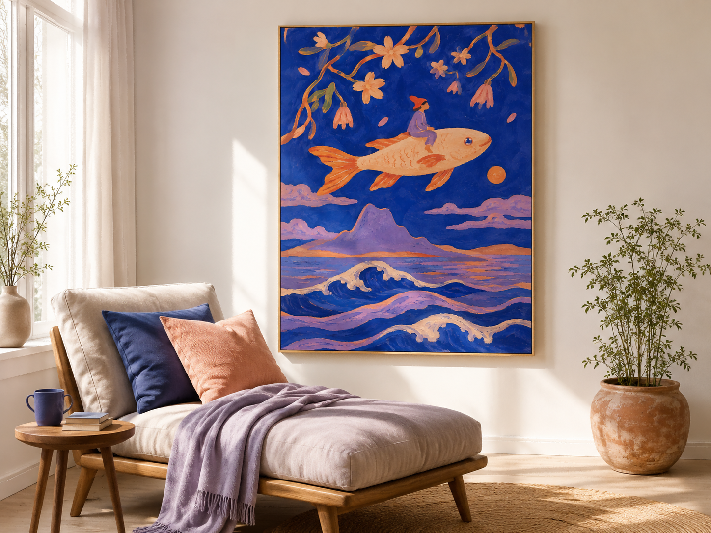 Art Deco Style Canvas Painting With Surreal Ocean Theme