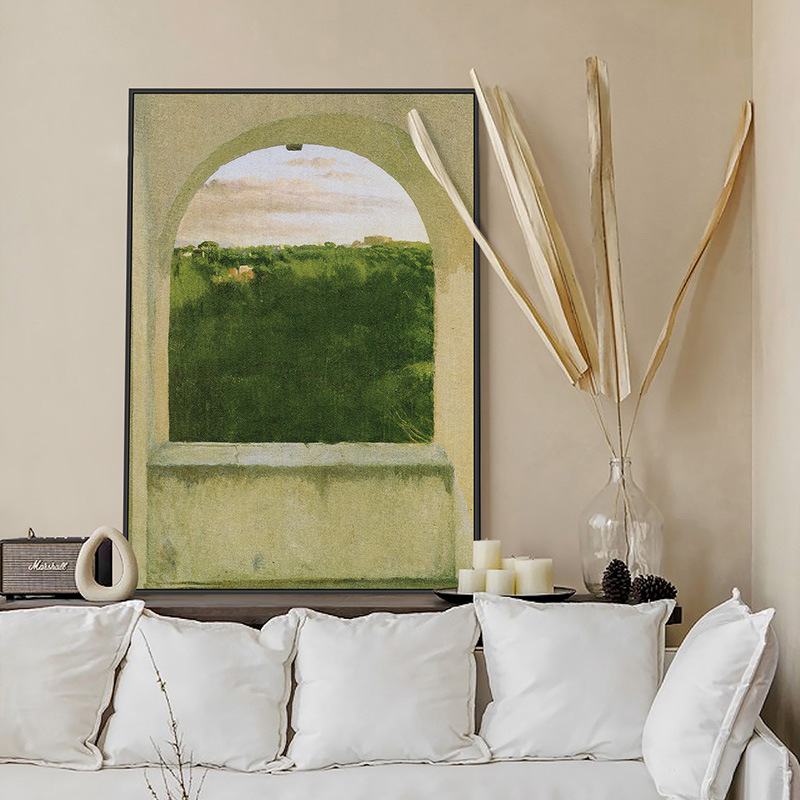 Green Landscape Window View Canvas Art Modern Abstract oil painting Wall Art Living Room