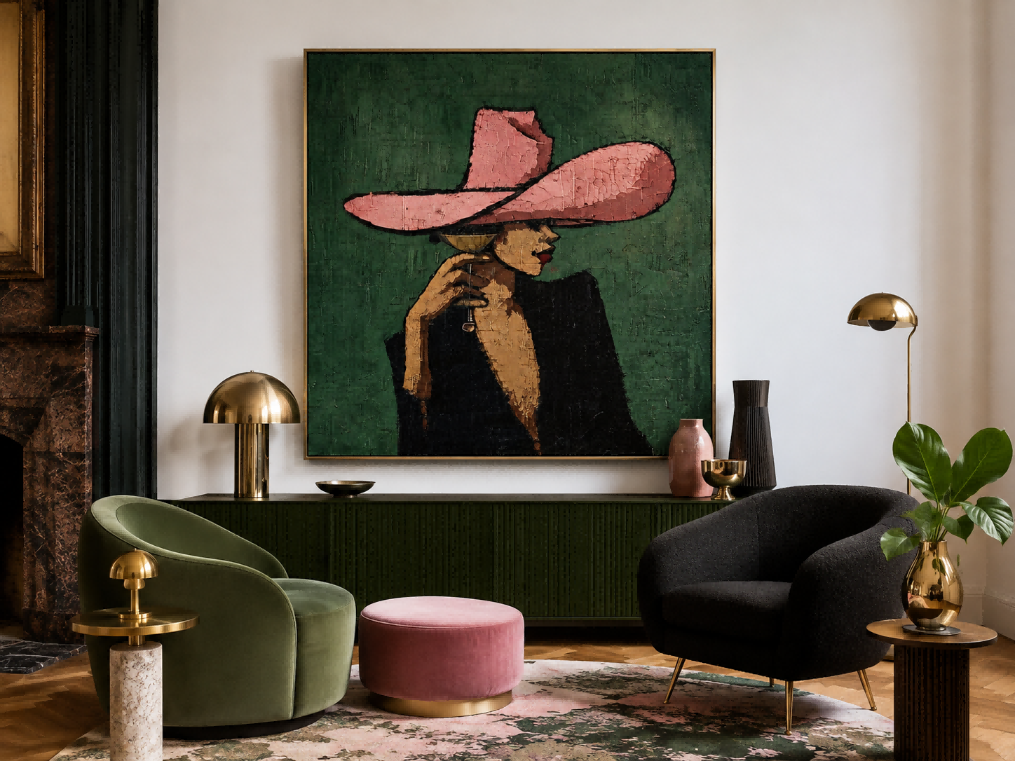 Square Lady Profile Side Face Painting Contemporary Art For Lounge And Hotel Lobby