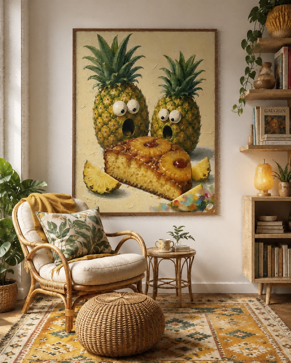 Surreal Pop Art Pineapple Surprise Square Canvas Painting Warm Tones For Eclectic Dining Room And Lounge Areas