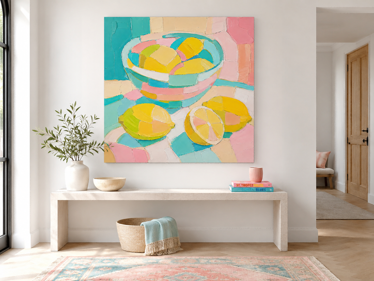 Contemporary Impasto Abstract Painting With Pastel Macaron Tones