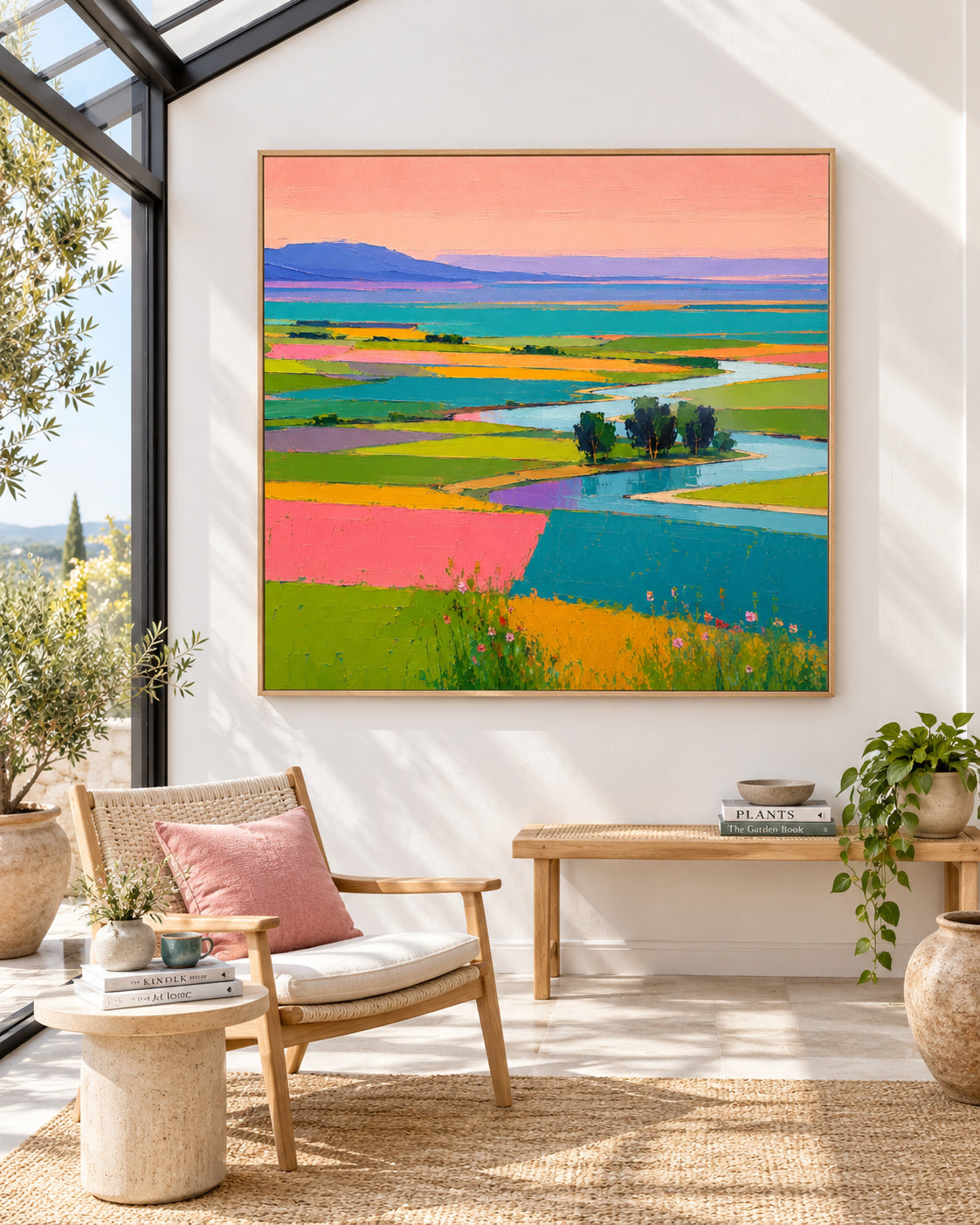 Textured Impressionist Painting With High Saturation Colors And Dreamy Sky