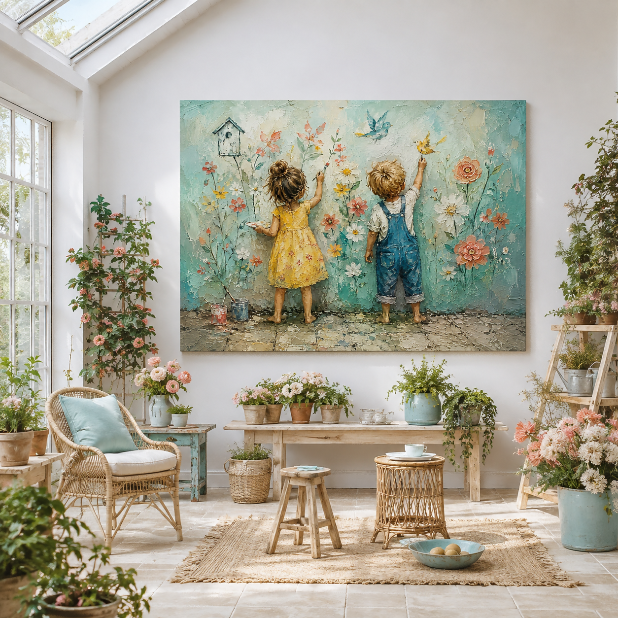 Heartwarming Original Oil Painting Of Children Creating Memories