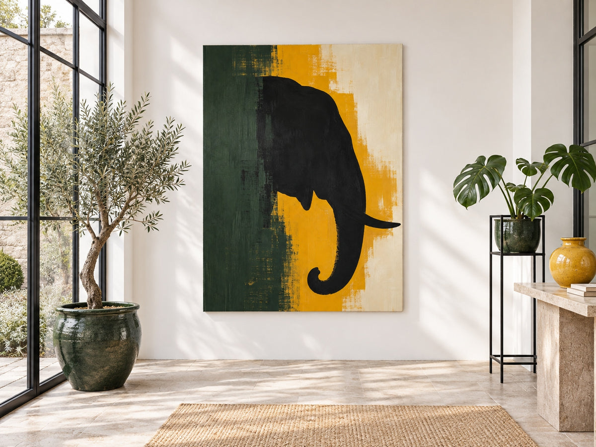 Abstract Geometric Animal Art With Heavy Texture And Retro Color Palette