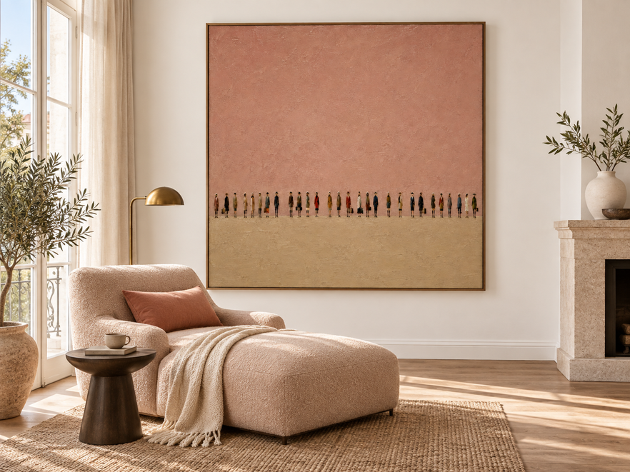 Vintage Textured Art With Orderly Figures Modern Earthy Palette