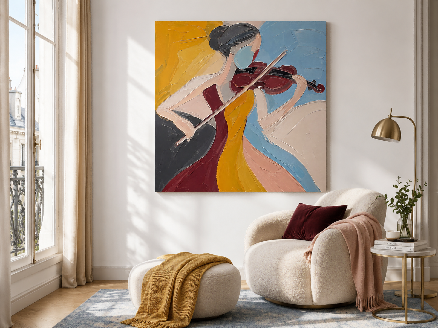 Abstract Minimalist Art Featuring A Musician With Block Color Design