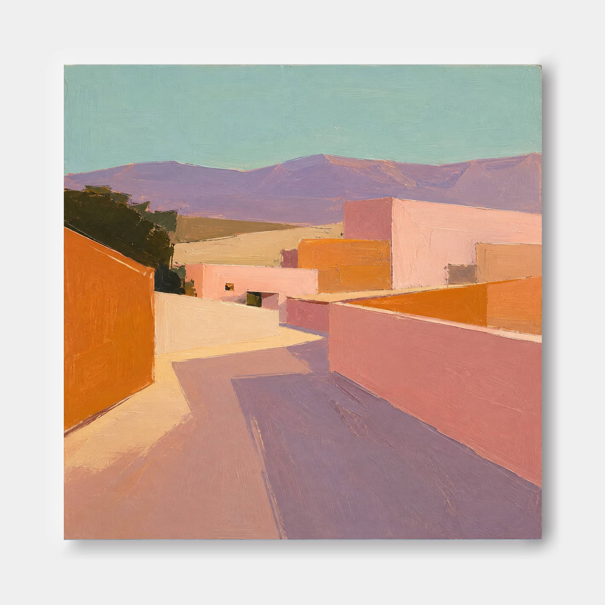 Modern Abstract Town Painting With Warm Tones For Contemporary Home Decor