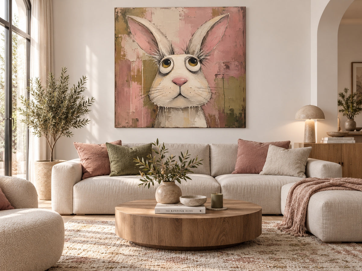 Abstract Pop Art Rabbit Painting Textured Modern Humor Wall Decor