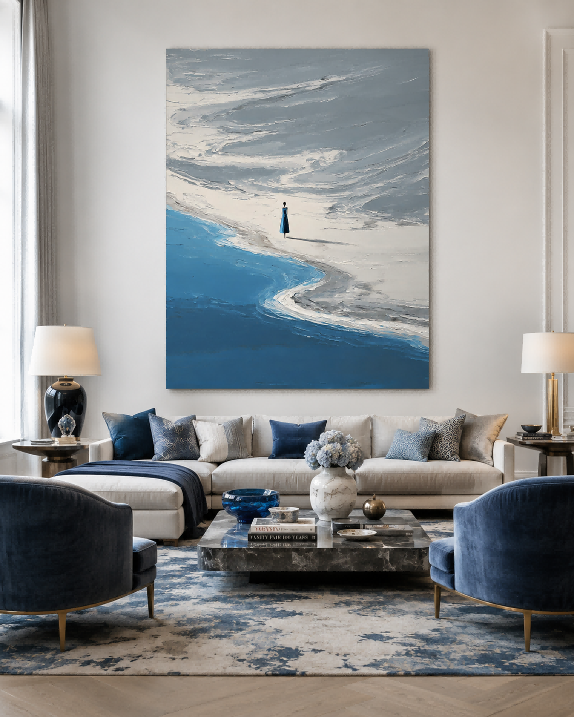 Modern Abstract Seascape Oil Painting With Figure For Living Room Decor