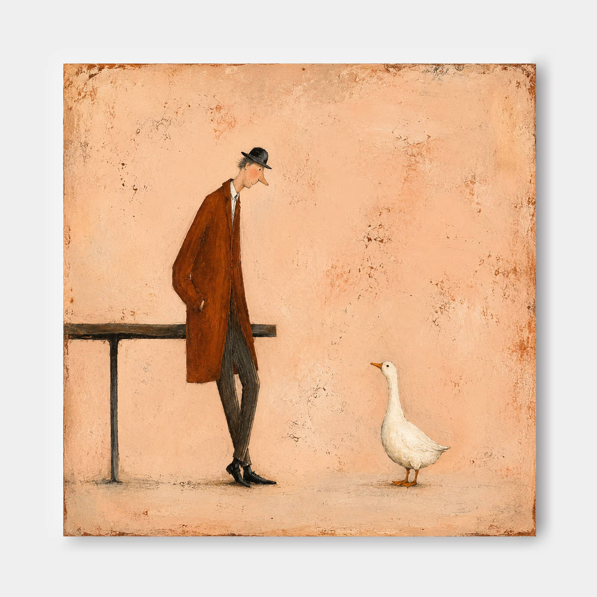 Retro Storytelling Art Hand-Painted Canvas Warm Beige Tone Original