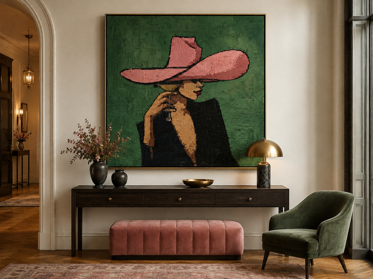 Square Lady Profile Side Face Painting Contemporary Art For Lounge And Hotel Lobby
