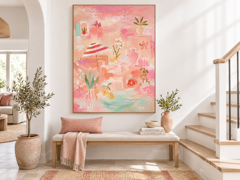 Modern Abstract Textured Art In Soft Pink Tones Original Canvas